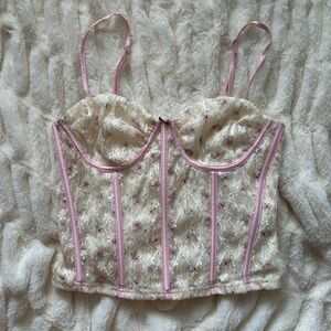 Floral Lace Corset Top with Pink Accents